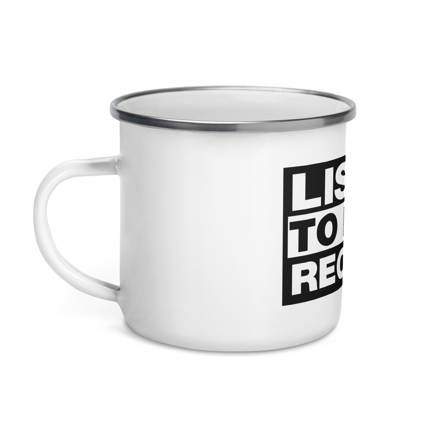 Listen to More Records Enamel Mug